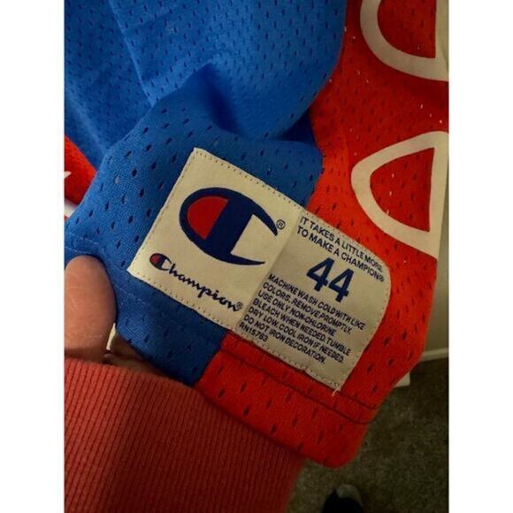 Vintage Early 90s‎ Champion Mesh Basketball Jersey Orange White Blue Mesh Large - Picture 2 of 5